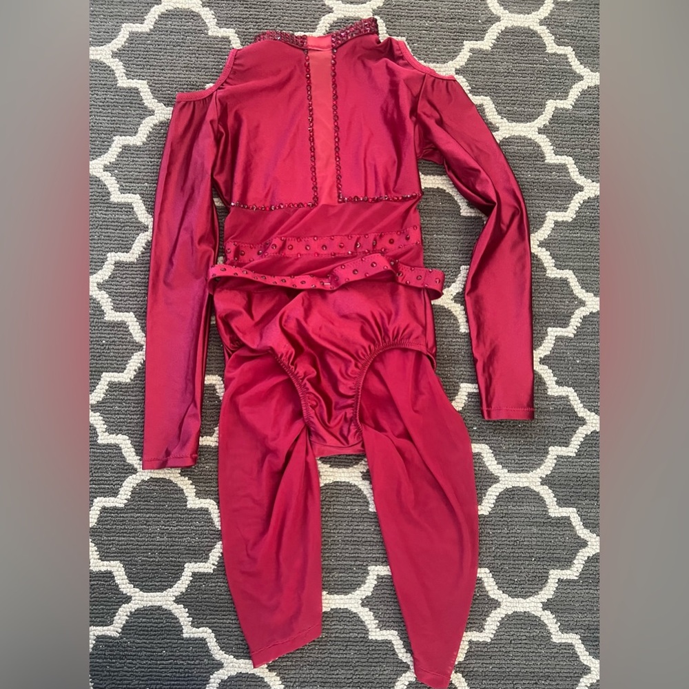 Burgundy one piece with mesh biker short dance costume